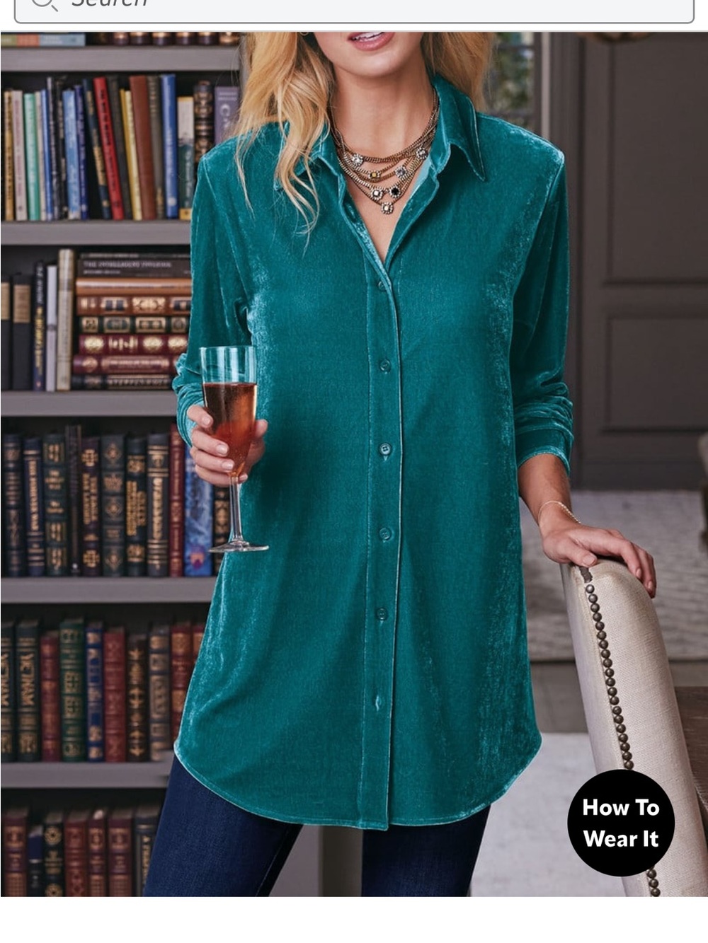 Soft surroundings Teal Velvet Button-Up Tunic SZ medium